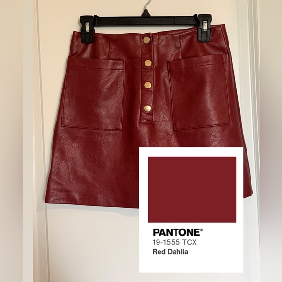 Elegant Deep Maroon Red Leather Skirt - Picture 2 of 7